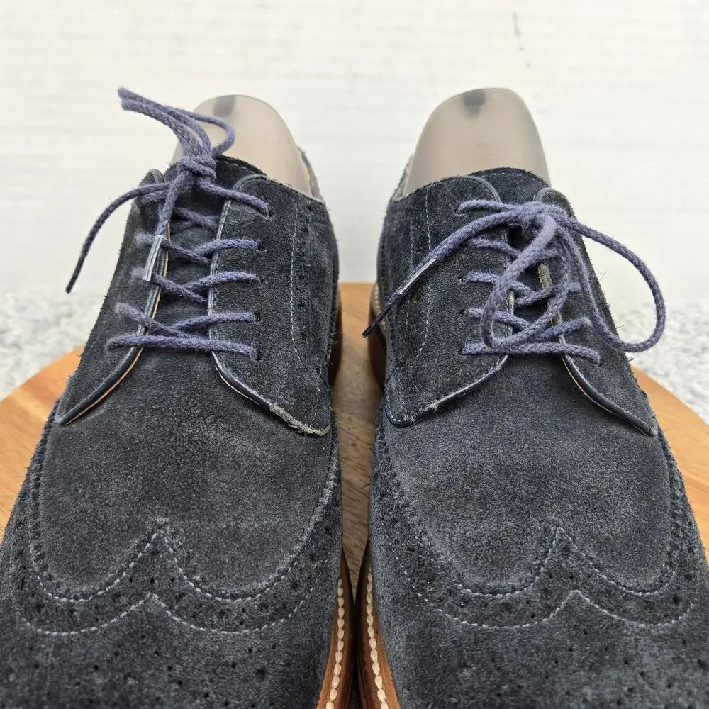 J. Crew Mens 10.5 Kenton Navy Suede Wingtip Medallion Brogue Derby Dress Shoe
